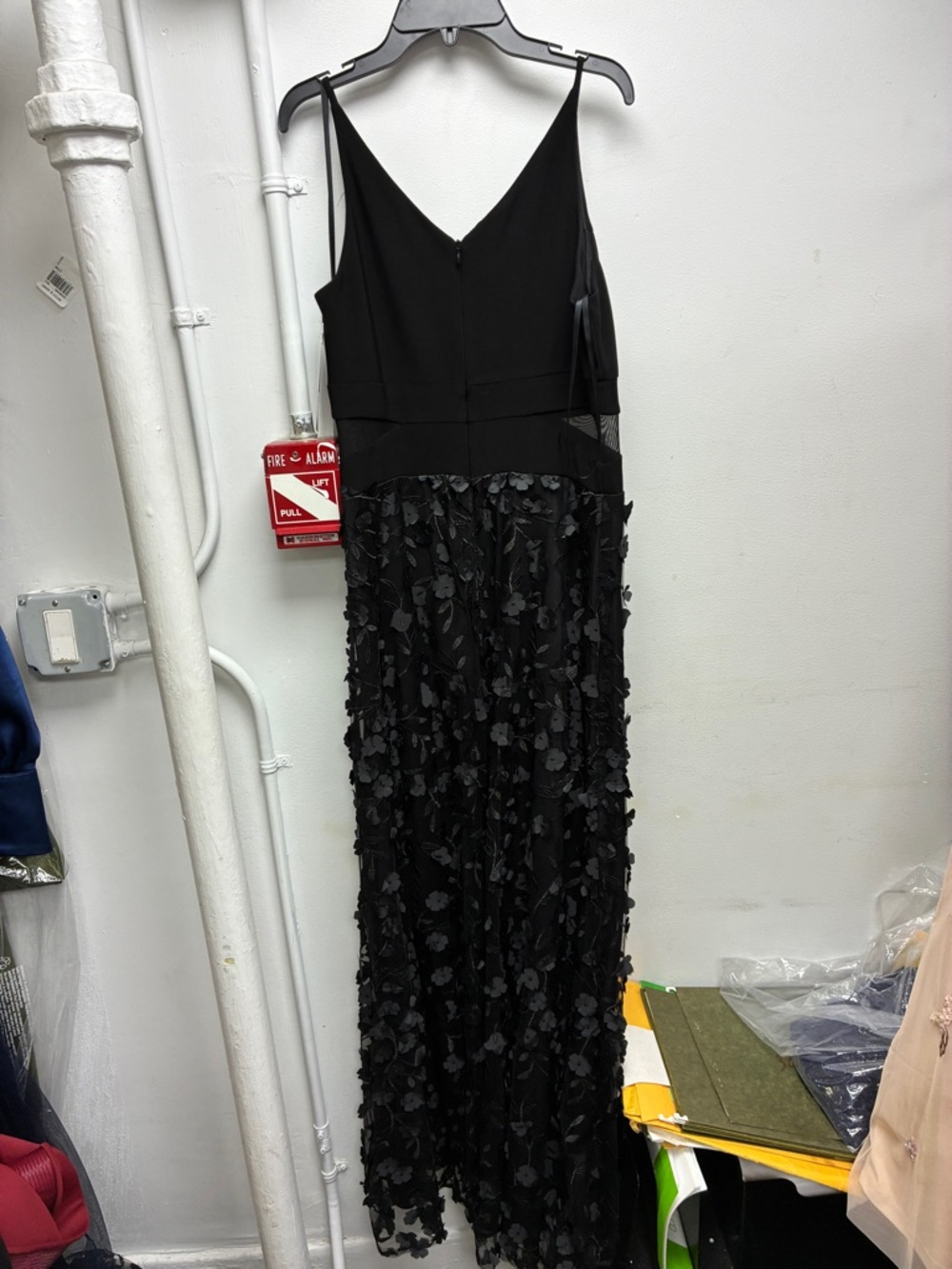 Xscape Black Floral Appliqué V-Neck Maxi Dress with Slit - Picture 11 of 11